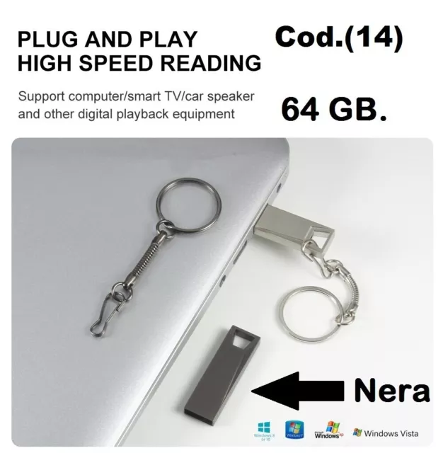 64GB-Chiavetta USB PenDrive 3.0 NERA flash JASTER metallo piccola leggera