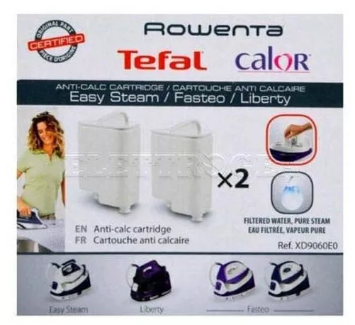 XD9060E0 Kit Boîte 2 Filtres Cartouches Anticalcaire Pour Stirella Rowenta Tefal