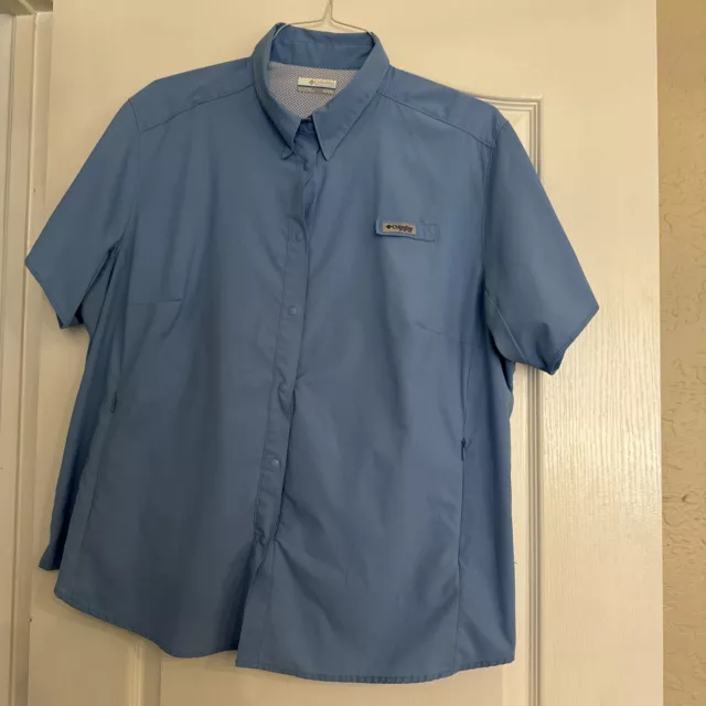 Columbia Shirt Womens Size 2X Blue PFG Vented Outdoors Button Short Sleeve *