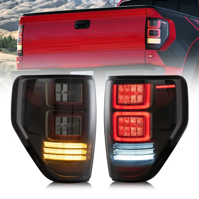 VLAND LED Smoked Tail Lights For Ford F150 2009-2014 W/Sequential Turn Signals