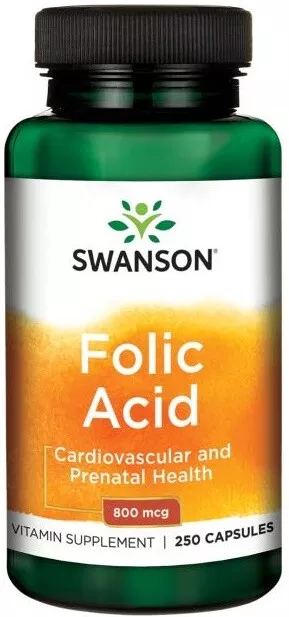 Swanson Folic Acid Promotes Cardiovascular & Prenatal Health 800mcg 250 Capsules