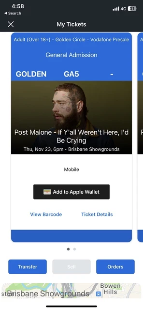 Post Malone Golden Circle Ticket x2