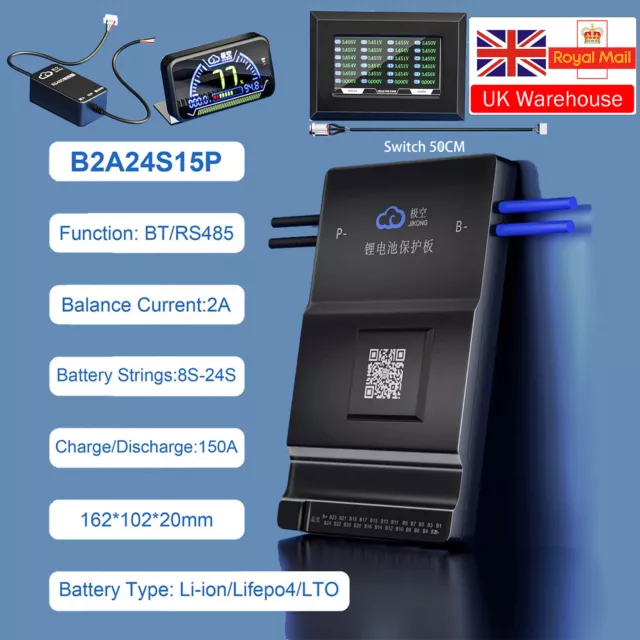 JK 8S-24S 150A Li-Ion LiFePo4 Smart BMS 2A Active Balancer BT/ RS485/LCD Display