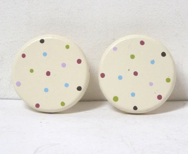 2 boutons de porte / poignées tiroirs en bois à pois