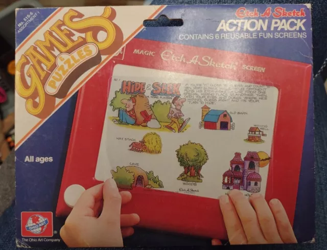 Vintage ETCH A SKETCH ACTION PACK 6 Games & Puzzles Accessory 1981, Retro Toys