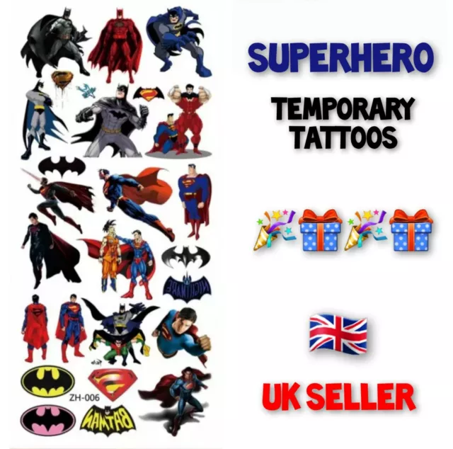 Superheld temporäre Tattoos Jungen Kinder Superman DC Comics Transfers Spielzeug Geschenk UK