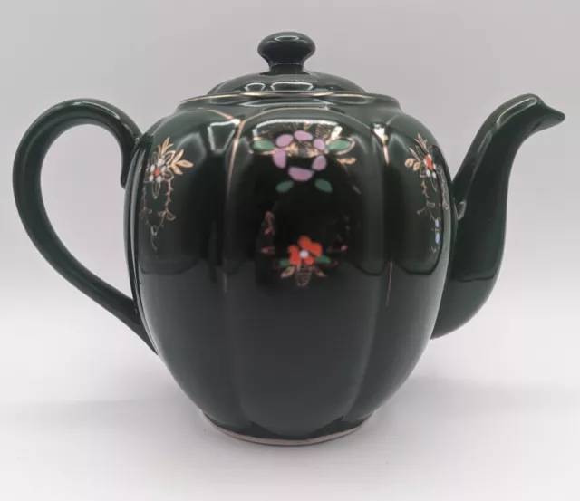 Vintage Teapot Green Betty Redware Painted with Lid Made in Japan