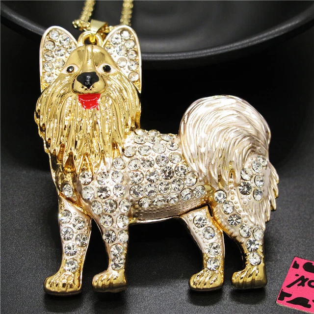 New Fashion Women White Rhinestone Cute Dog Crystal Pendant Chain Necklace