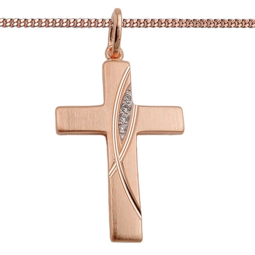 Echt Gold 333 Rosè Rot Gold Kinder Kreuz Anhänger Zirkonia Taufe Kommunion Neu
