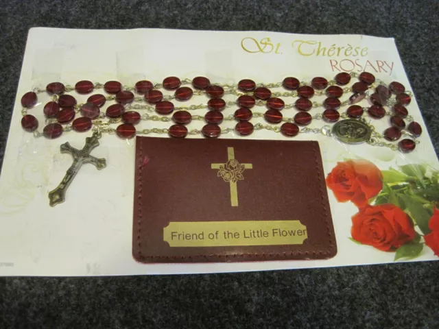 ROSARIO Santa Teresa La Pequeña Flor Rojo Plástico y Estuche en Tarjeta de Presentación