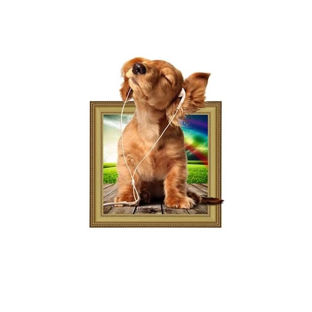 40x50 cm 3D chien autocollant mural créatif amovible 3D trou chiot stickers