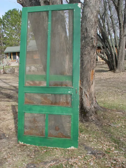 Vintage 1930s Green Painted Wooden Mortised Screen Door 2