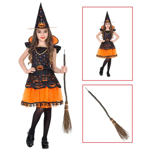 Costume Con Accessori Strega Cappello Scopa Travestimento Halloween 4/5A