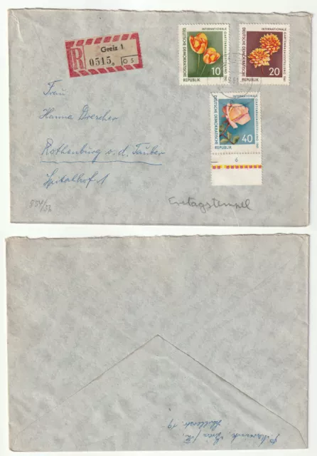 96923 - Mi.Nr. 854-856 - FDC, Einschreiben - Greiz 13.9.1961 nach Rothenburg