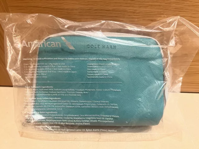 American Airlines International Business Cole Haan Sealed New Amenity Kit Blue