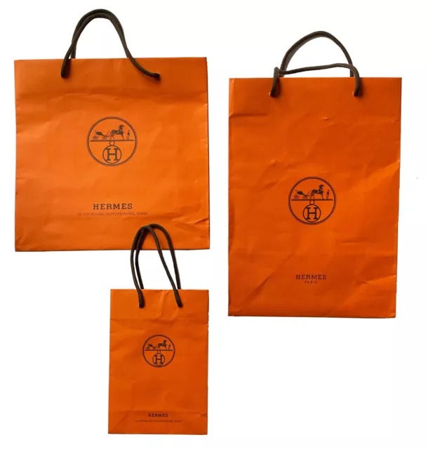 HERMES Authentic Orange Paper Shopping Bags SET of 3:  12"W, 10"W, & 6"W