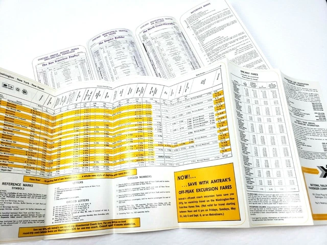 Amtrak NY Washington Chicago Lot 2 Timetable Brochures Vtg 1976 Railroad Train 7