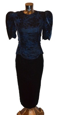 Scott McClintock Vintage 80s Black Velvet Sparkle Prom Party Dress size 10