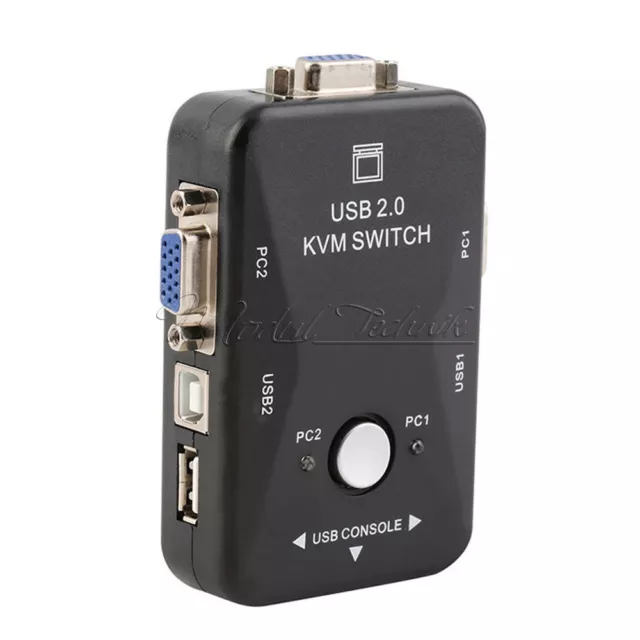 2 Port USB 2.0 VGA/SVGA KVM Switch Box For Sharing Monitor Keyboard Mouse 2