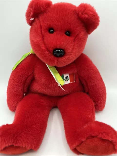 Ty Beanie Baby Osito Bear Mexico 14" Red Mexican flag Great Condition 1999