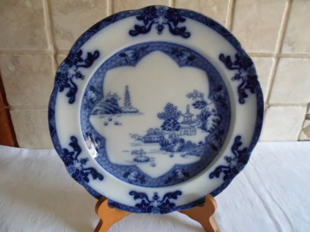 Spode Copeland large flow blue dinner plate 'Landscape' pattern. C 1906.