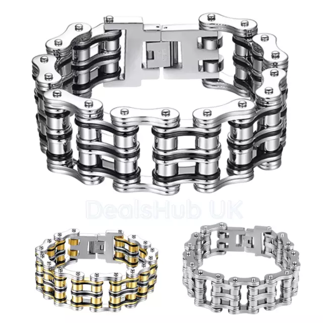 Motorbike Chain Wide Links Bracelet Stainless Steel Strong Heavy Biker Jewellery