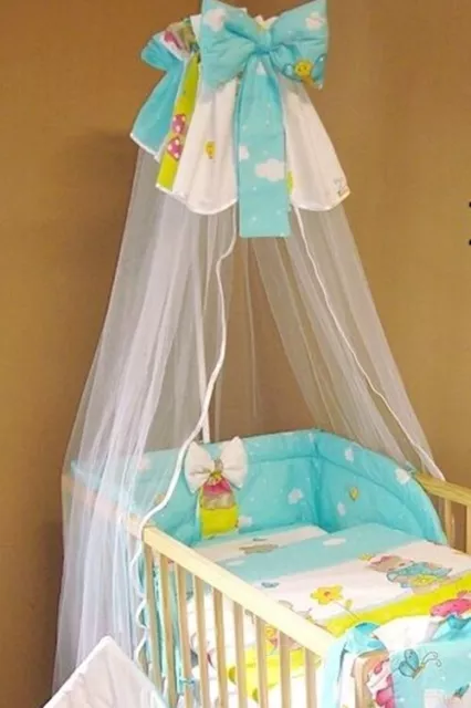 lux COT CANOPY DRAPE for BABY BED chiffon + cotton WITH BOW 320 cm WHITE