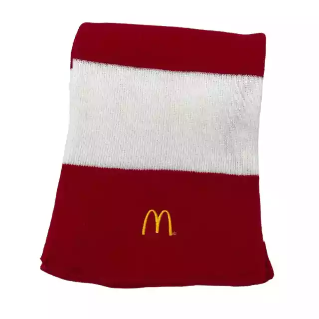 Mc DONALD’S- Red White Striped Knit Scarf With Yellow “M” Embroidered