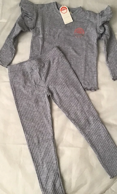 River island mini girls aged 4-5 grey ribbed set BNWT