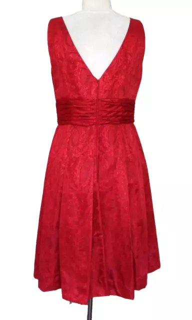 Theia Dress Size 8 Women Red Metallic Jacquard Sleeveless Cocktail Pleated 3