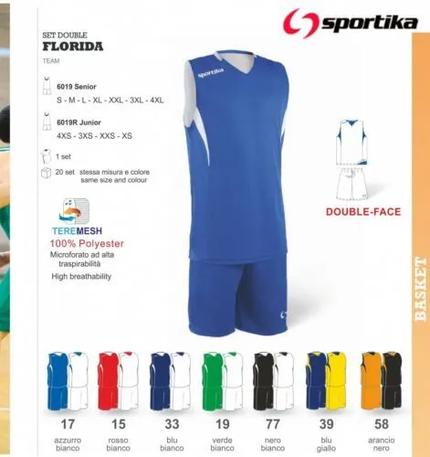 COMPLETO BASKET BAMBINO Sportika Kit Reversibile Florida Colore Azzurro  Bianco EUR 17,90 - PicClick IT