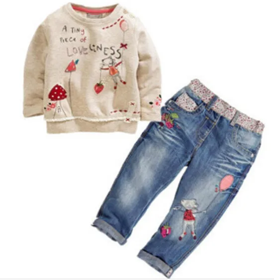 2pcs Fashion lovely Kids Baby Girls Toddler tops + Denim pants  Clothes Outfits