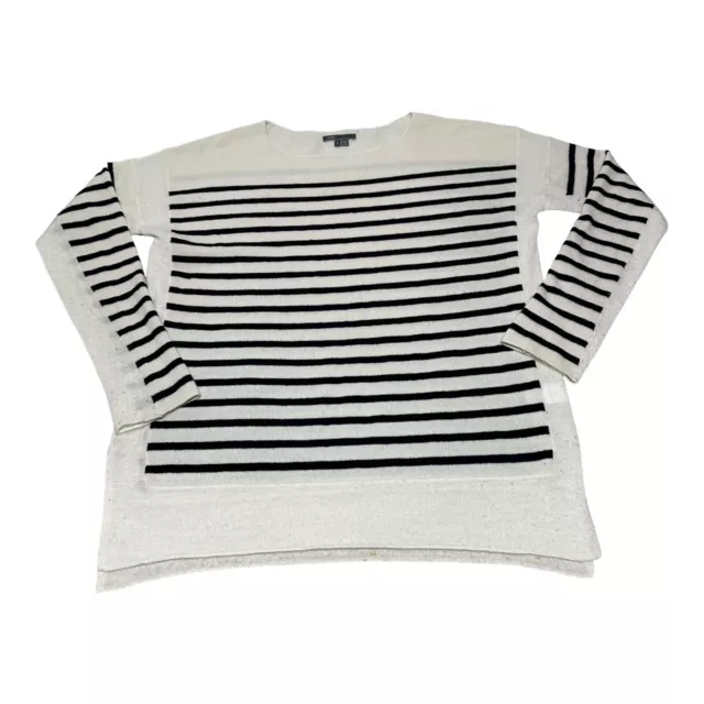 Vince 100% Cashmere Pullover Sweater Women’s L Black White Stripe Crew Neck