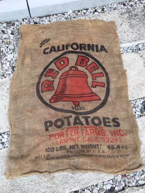 Vintage Burlap Feed Sack Red Bell Potatoes Lamont California Potato Bag Porter