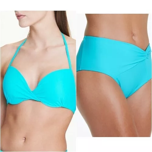SET OF MATALAN Turquoise Bikini Top 34B Underwired Halter Tie Swim Bottoms  8 £8.99 - PicClick UK