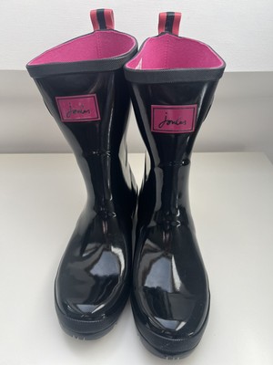 joules black kelly welly gloss mid height wellies