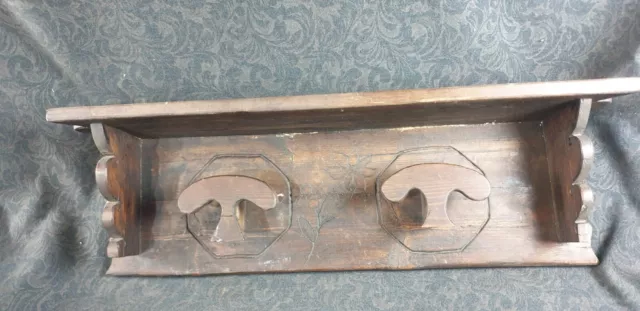 Vecchio appendi abiti cappelliera a muro in legno due posti