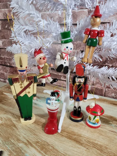 Vintage Christmas Wood Ornaments -   Assorted Lot of 7
