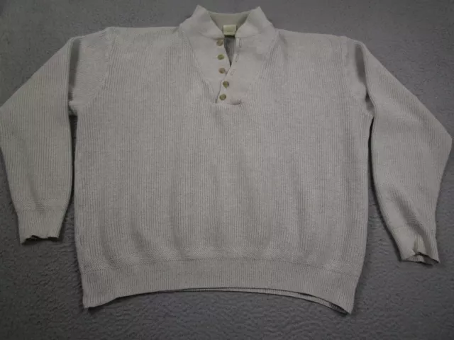 Vintage LL Bean Sweater Mens XL Gray Knit Henley Neck Pullover Cotton