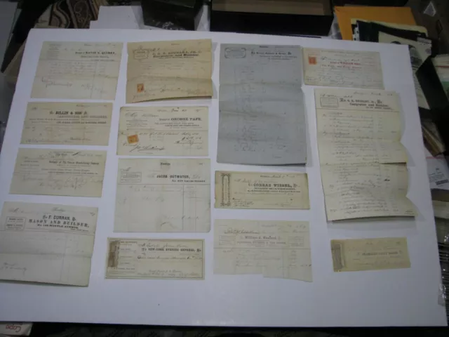 14 pcs 1860's Antique NYC Brooklyn Paper Documents Bills and Others Billhead