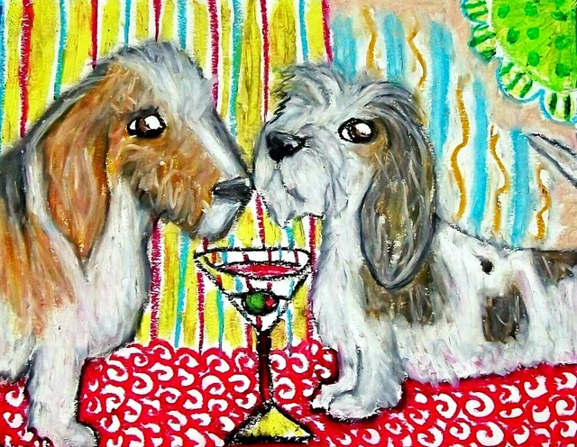 PBGV Dog 13x19 Art PRINT Signed by Artist KSams Painting Martini Petit Basset