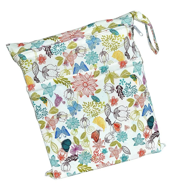 Wet Dry Bag Baby Cloth Diaper Nappy Bag Reusable with Two Zippered Pockets (B...