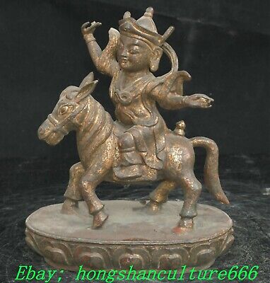 9'' Old China Bronze Palden Lhamo Setrap Deity Tantra Buddha Ride Horse Statue