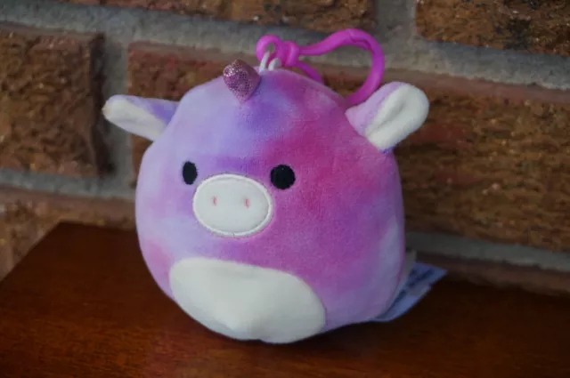 Plush SQUISHMALLOWS Mini Clip-on LOLA UNICORN Pink Purple Tie-Dye Toy Kellytoy