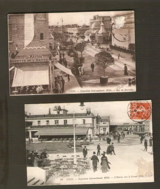 LYON  lot de 2 carte postale ancienne  Expo Internationale 1914 (buvette expo) 