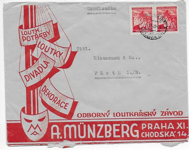 Böhmen und Mähren 1940 - Werbeumschlag Spielwaren Prag nach Fürth