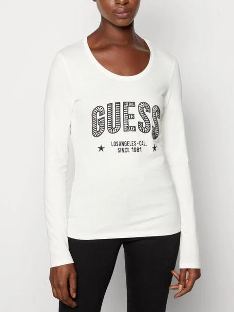 tshirt donna GUESS ls cn mirela tshirt manica lunga CremWhi S  scelta=P CremWhi
