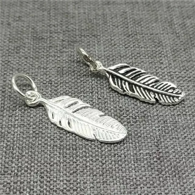 5pcs of 925 Sterling Silver Small Feather Charms for Bracelet Necklace