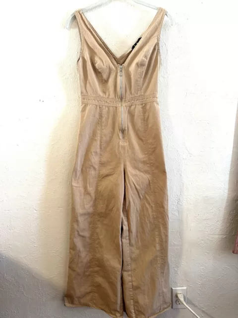 LULUS S One Piece Jumpsuit Women's Size Small V Neck And Back Tan Wide Leg Brown