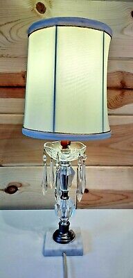 Vintage Crystal Table Lamp with 6 Glass Prisms and Marble Base 19.5" tall